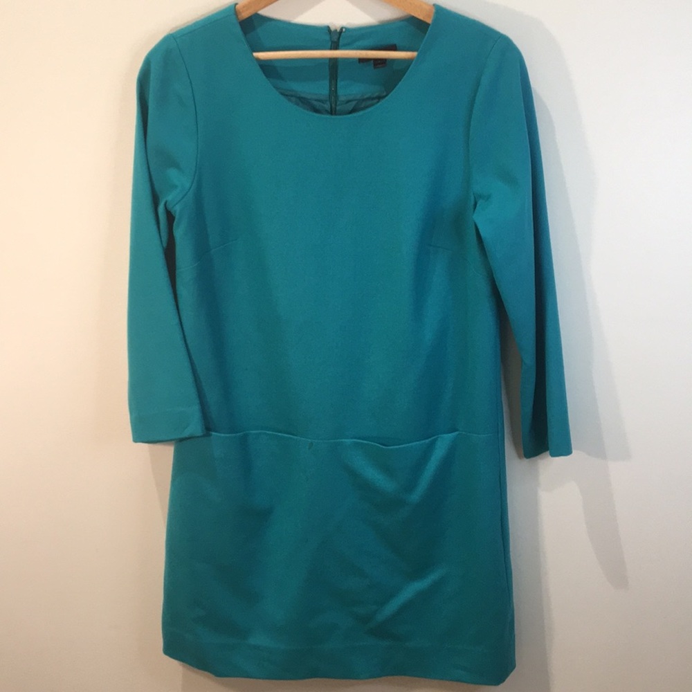 J Crew Turquoise Linen Dress w/ front pockets 2